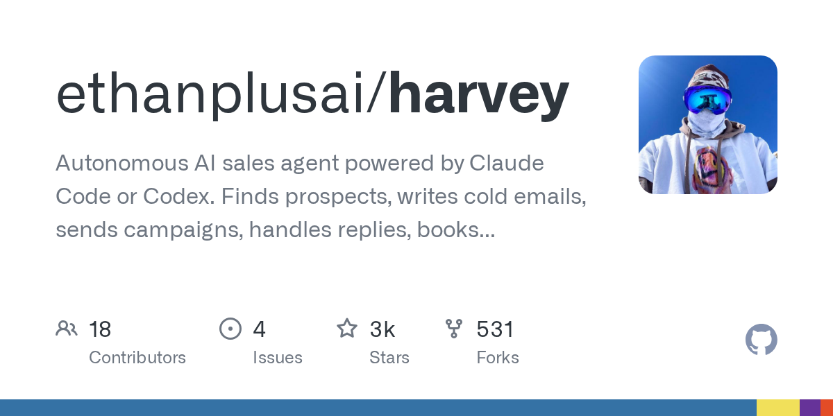 Related image for Harvey, an autonomous sales agent that runs on a Claude Code or Codex subscription