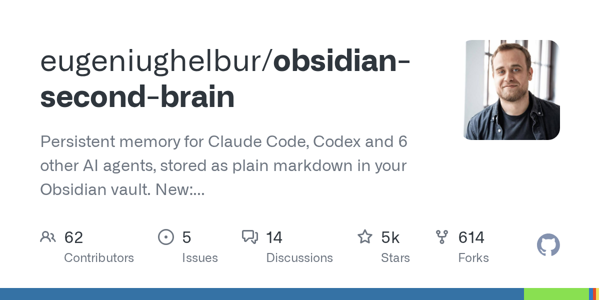 Related image for obsidian-second-brain, persistent memory for Claude Code, Codex, and other agents in an Obsidian vault
